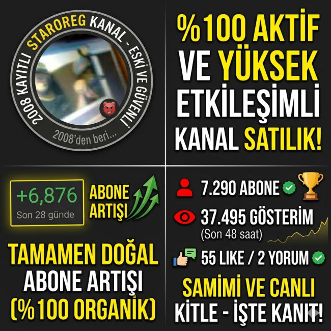 ? 2007 açılışlı patlayan youtube shorts kanalı | organik trafik + aktif kitle ?