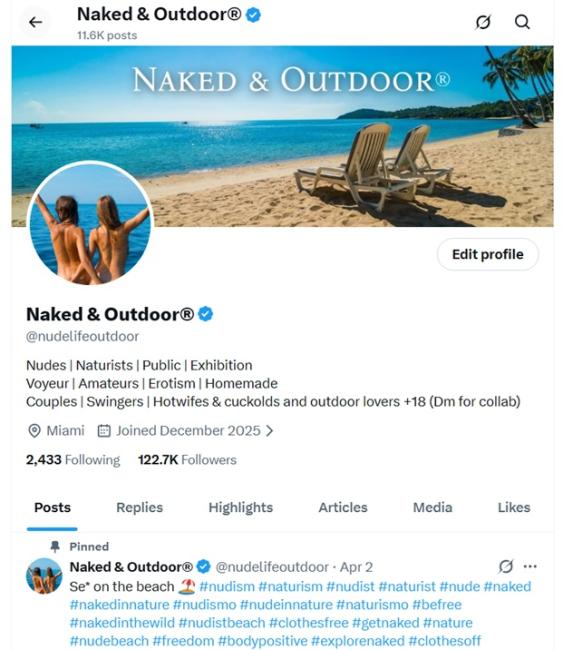 202.8k son derece aktif ve bol etkileşimli organik (nsfw) nudism x hesabı