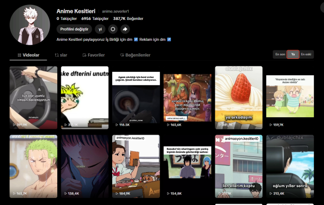 Anime tiktok hesabı aktif izleyicili