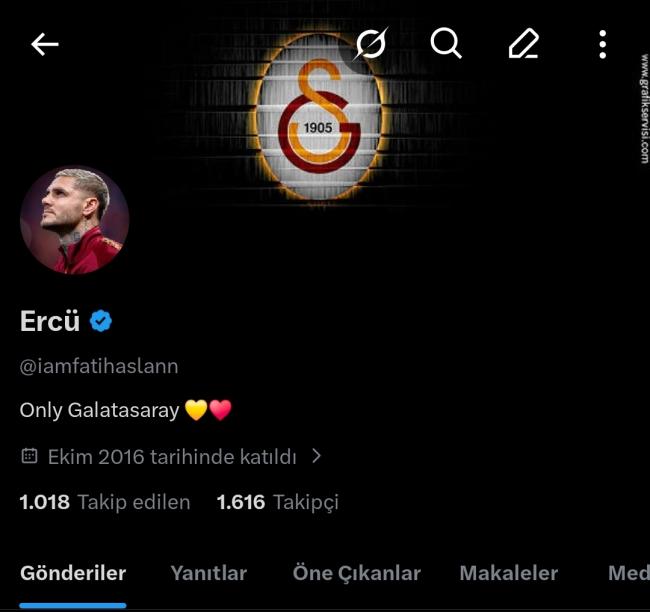 1616 takipçili hepsi orjinal eski tarihli galatasaray hesabı