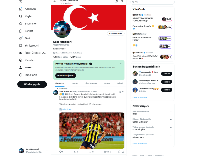 Spor sayfası, etkileşimi ve görüntülenmesi yüksek